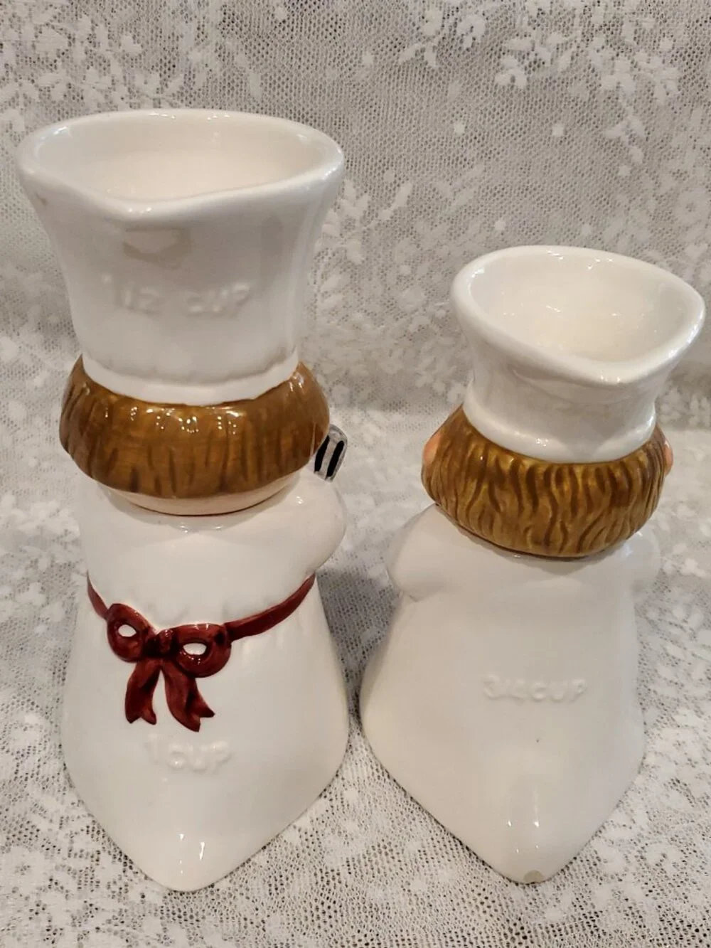 L@@K Novelty Pair of CHEFS Ceramic Deco Kitchen Measuring Cups ~ CUTE!